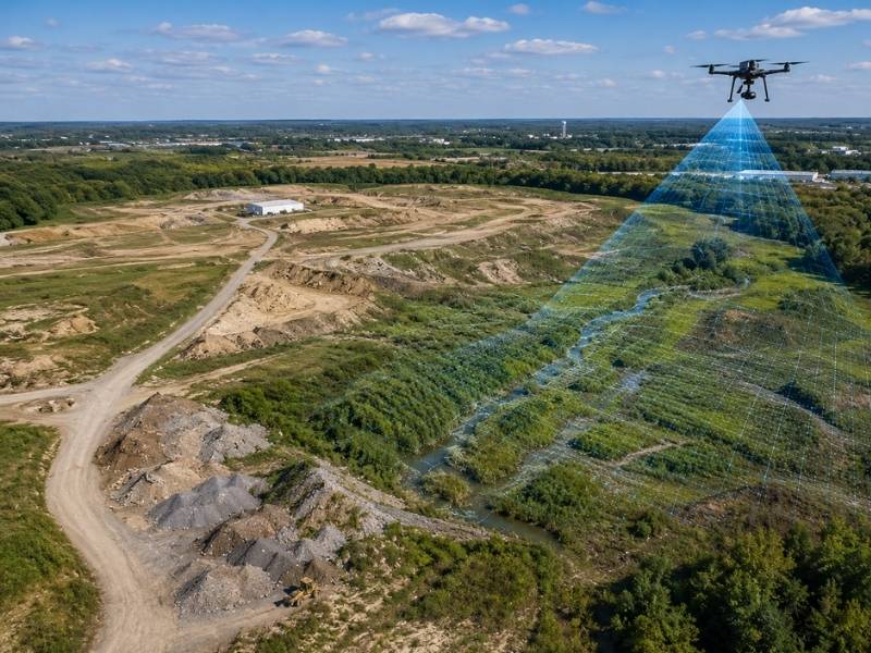 UAV surveys in Kansas City MO collecting aerial data across steep terrain, drainage areas, and difficult-to-reach site conditions.